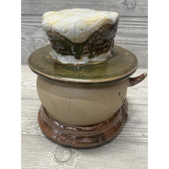 Primitive Snowman Head Earthenware Figure Christmas Winter Holiday Decor 6.75” - Picture 4 of 7